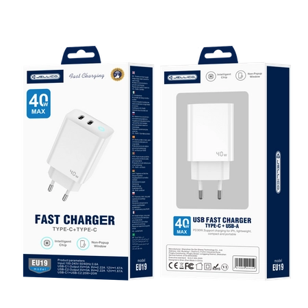 JELLICO wall charger EU19 GaN PD 40W 2xUSB-C White