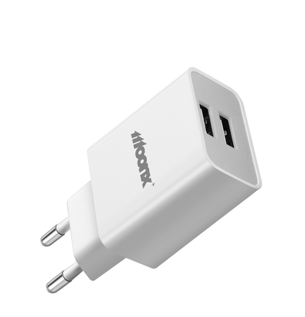MOONX Netz-Ladegerät MC02 2.4A 12W 2xUSB + Kabel USB-C weiss